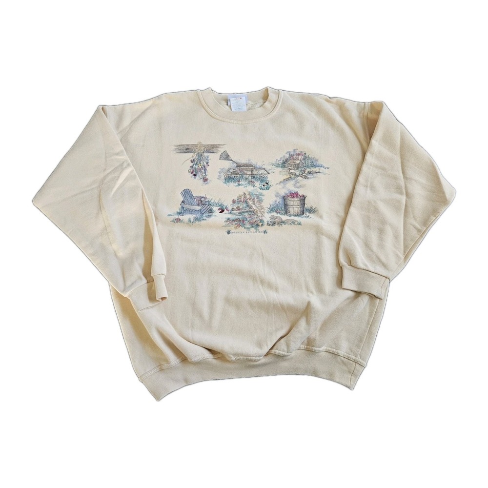 Vintage Northern Reflections Sweatshirt Fall Cabin Scenes Large Yellow‎